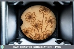 GorgeousWood Burned Flowers Car Coaster design.