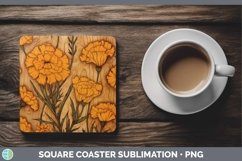 GorgeousWood Burned Flowers Square Coaster design.