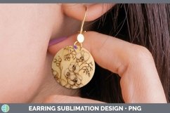 GorgeousWood Burned Flowers Round Earrings design.