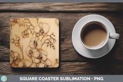 GorgeousWood Burned Flowers Square Coaster design.