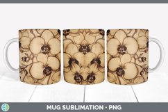 Wood Burned Orchid Flowers Mug Wrap | Sublimation Coffee Cup Product Image 3