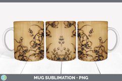 Wood Burned Orchid Flowers Mug Wrap | Sublimation Coffee Cup Product Image 5