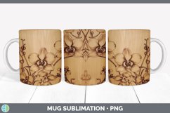 Wood Burned Orchid Flowers Mug Wrap | Sublimation Coffee Cup Product Image 6
