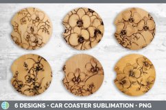 Wood Burned Orchid Flowers Car Coaster | Sublimation Coaster Product Image 2