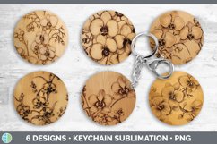 Wood Burned Orchid Flowers Keychain | Sublimation Keyring De Product Image 2