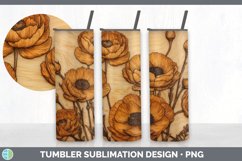 Wood Burned Ranunculus Flowers Tumbler | Sublimation 20 oz S Product Image 7