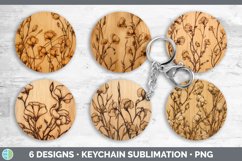 Wood Burned Sweet Pea Flowers Keychain | Sublimation Keyring Product Image 2