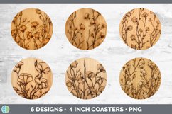 Wood Burned Sweet Pea Flowers Round Coaster | Sublimation Co Product Image 2