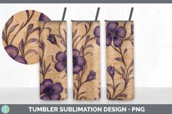 Wood Burned Violet Flowers Tumbler | Sublimation 20 oz Skinn Product Image 2