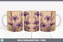 Wood Burned Violet Flowers Mug Wrap | Sublimation Coffee Cup Product Image 5