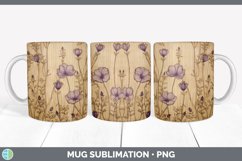 Wood Burned Violet Flowers Mug Wrap | Sublimation Coffee Cup Product Image 6