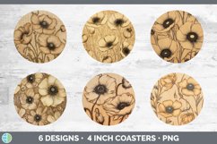 Wood Burned Anemone Flowers Round Coaster | Sublimation Coas Product Image 2