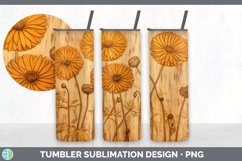 Wood Burned Calendula Flowers Tumbler | Sublimation 20 oz Sk Product Image 2