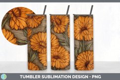 Wood Burned Calendula Flowers Tumbler | Sublimation 20 oz Sk Product Image 3