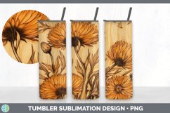 Wood Burned Calendula Flowers Tumbler | Sublimation 20 oz Sk Product Image 4