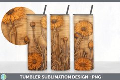 Wood Burned Calendula Flowers Tumbler | Sublimation 20 oz Sk Product Image 5