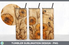 Wood Burned Calendula Flowers Tumbler | Sublimation 20 oz Sk Product Image 6