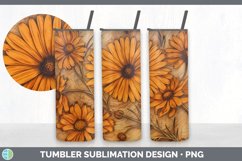 Wood Burned Calendula Flowers Tumbler | Sublimation 20 oz Sk Product Image 7