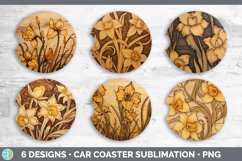 Wood Burned Daffodil Flowers Car Coaster | Sublimation Coast Product Image 2