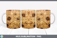Wood Burned Daisy Flowers Mug Wrap | Sublimation Coffee Cup Product Image 4