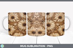 Wood Burned Daisy Flowers Mug Wrap | Sublimation Coffee Cup Product Image 5