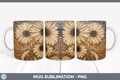 Wood Burned Gerbera Daisy Flowers Mug Wrap | Sublimation Cof Product Image 4