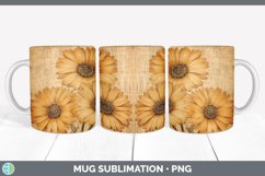 Wood Burned Gerbera Daisy Flowers Mug Wrap | Sublimation Cof Product Image 5