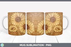 Wood Burned Gerbera Daisy Flowers Mug Wrap | Sublimation Cof Product Image 7