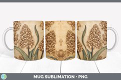 Wood Burned Hyacinth Flowers Mug Wrap | Sublimation Coffee C Product Image 3