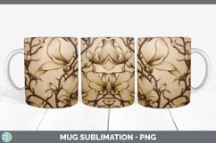 Wood Burned Magnolia Flowers Mug Wrap | Sublimation Coffee C Product Image 6