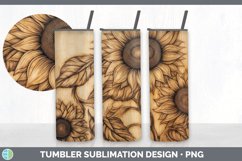 Wood Burned Sunflower Flowers Tumbler | Sublimation 20 oz Sk Product Image 2