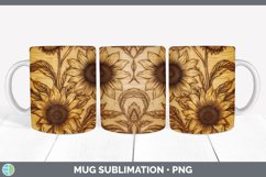 Wood Burned Sunflower Flowers Mug Wrap | Sublimation Coffee Product Image 4