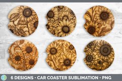Wood Burned Sunflower Flowers Car Coaster | Sublimation Coas Product Image 2