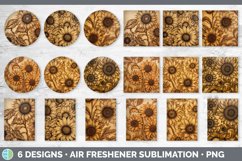 Wood Burned Sunflower Flowers Air Freshener | Sublimation Ca Product Image 2