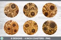 Wood Burned Sunflower Flowers Round Coaster | Sublimation Co Product Image 2