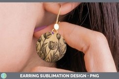 Wood Burned Flowers Tulip Round Earrings Sublimation Earring Product Image 1