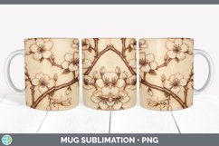 Wood Burned Apple Blossom Flowers Mug Wrap | Sublimation Cof Product Image 2