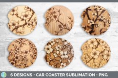 Wood Burned Apple Blossom Flowers Car Coaster | Sublimation Product Image 2