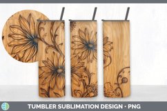 Wood Burned Aster Flowers Tumbler | Sublimation 20 oz Skinny Product Image 1