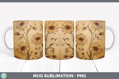 Wood Burned Aster Flowers Mug Wrap | Sublimation Coffee Cup Product Image 3