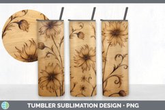 Wood Burned Aster Flowers Tumbler | Sublimation 20 oz Skinny Product Image 3