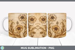 Wood Burned Aster Flowers Mug Wrap | Sublimation Coffee Cup Product Image 5