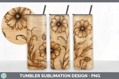 Wood Burned Aster Flowers Tumbler | Sublimation 20 oz Skinny Product Image 5