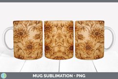 Wood Burned Aster Flowers Mug Wrap | Sublimation Coffee Cup Product Image 6