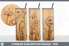 Wood Burned Aster Flowers Tumbler | Sublimation 20 oz Skinny Product Image 7