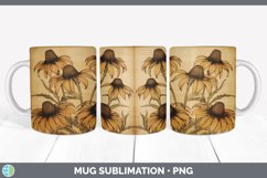 Wood Burned Coneflower Flowers Mug Wrap | Sublimation Coffee Product Image 1