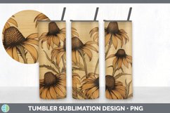 Wood Burned Coneflower Flowers Tumbler | Sublimation 20 oz S Product Image 2