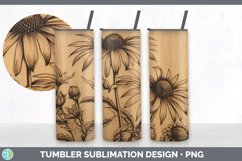 Wood Burned Coneflower Flowers Tumbler | Sublimation 20 oz S Product Image 3
