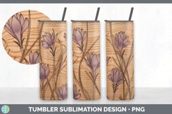 Wood Burned Crocus Flowers Tumbler | Sublimation 20 oz Skinn Product Image 3
