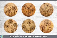 Wood Burned Dandelion Flowers Round Coaster | Sublimation Co Product Image 2